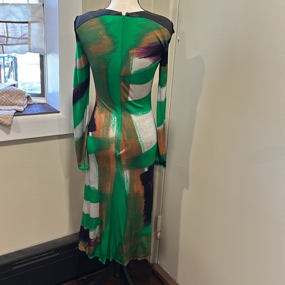 Versace dress gorgeous, print with leather shoulders sz 40 - Picture 3 of 5